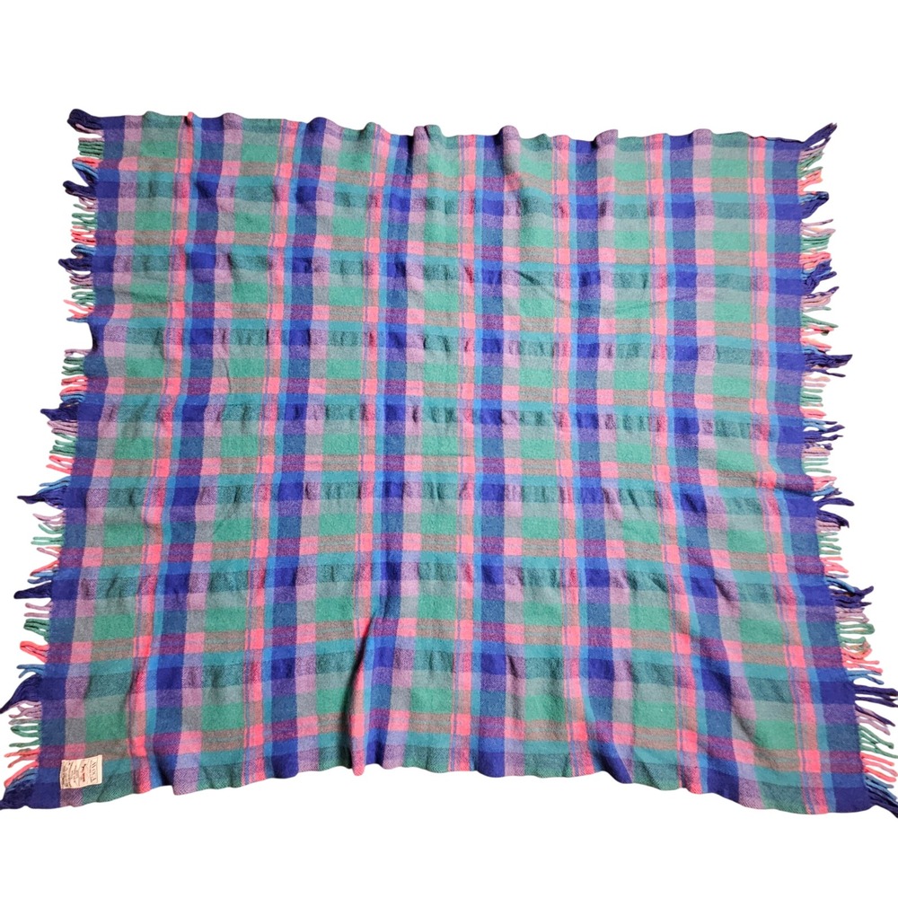 Vintage Avoca Handweavers 100% Pure New Wool Plaid Throw Blanket 45x57 Ireland